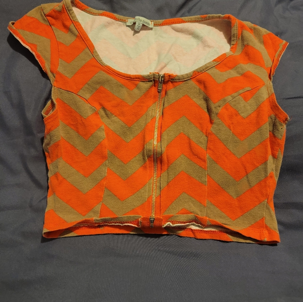 Orange and Tan Chevron Crop Top